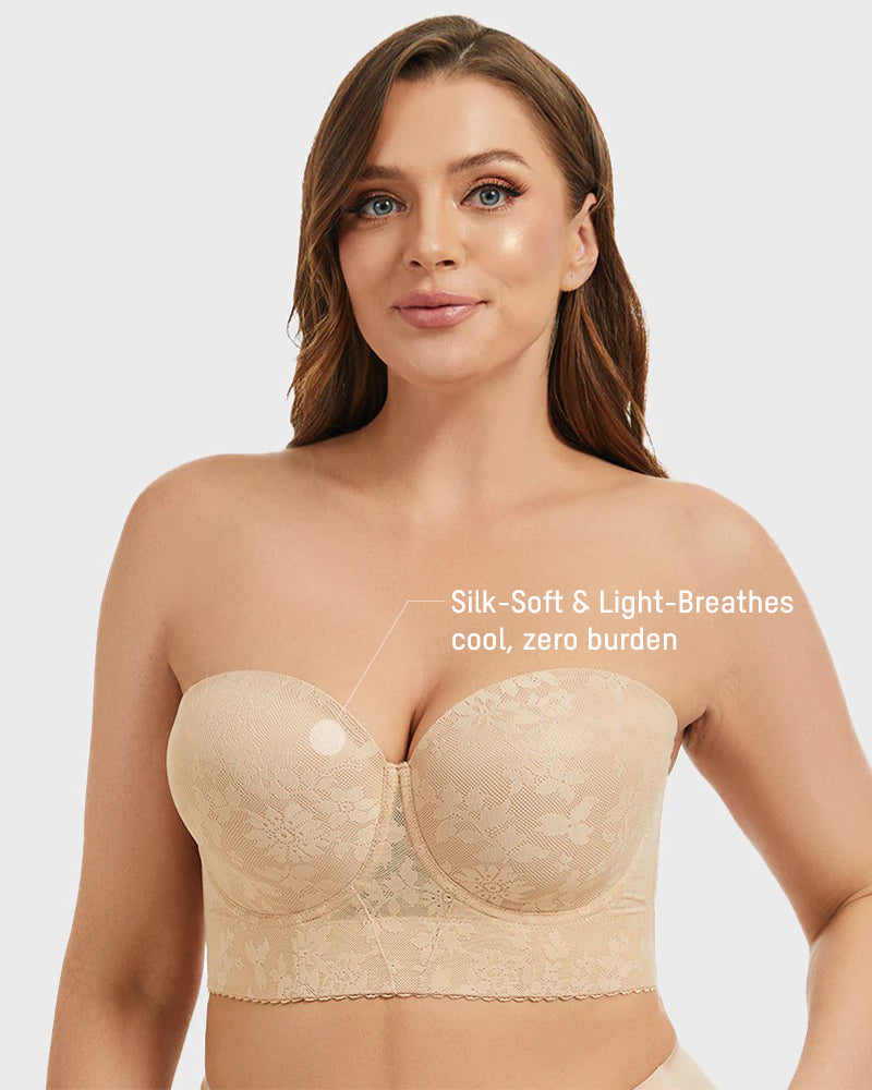 Sujetador Longline Sin Tirantes con Aros y Encaje Suave