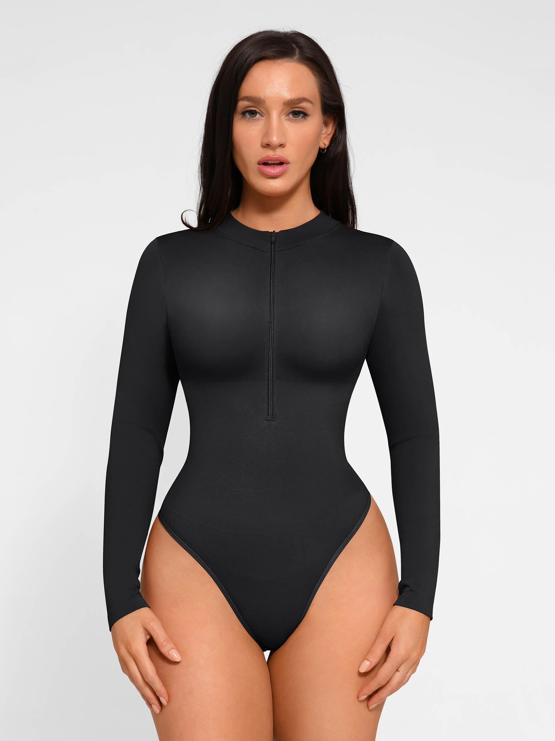 Body sin Costuras de Manga Larga con Cremallera y Tipo Tanga