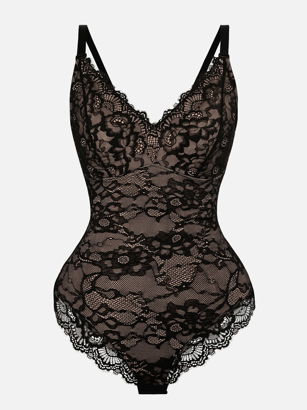 Feelingirl-V-Neck-Bodysuit-with-Lace-Fabric-BK1