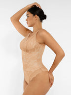 Feelingirl Lace V Neck Full Bodysuit