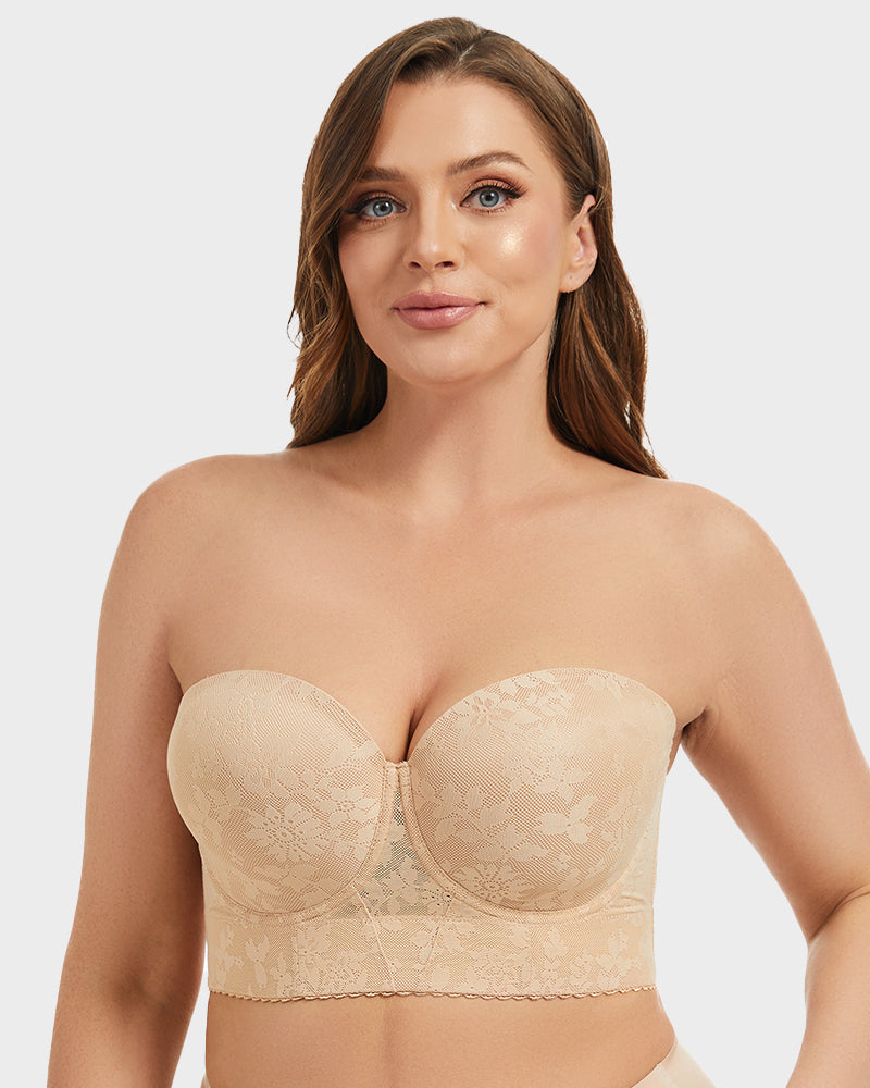 Sujetador Longline Sin Tirantes con Aros y Encaje Suave