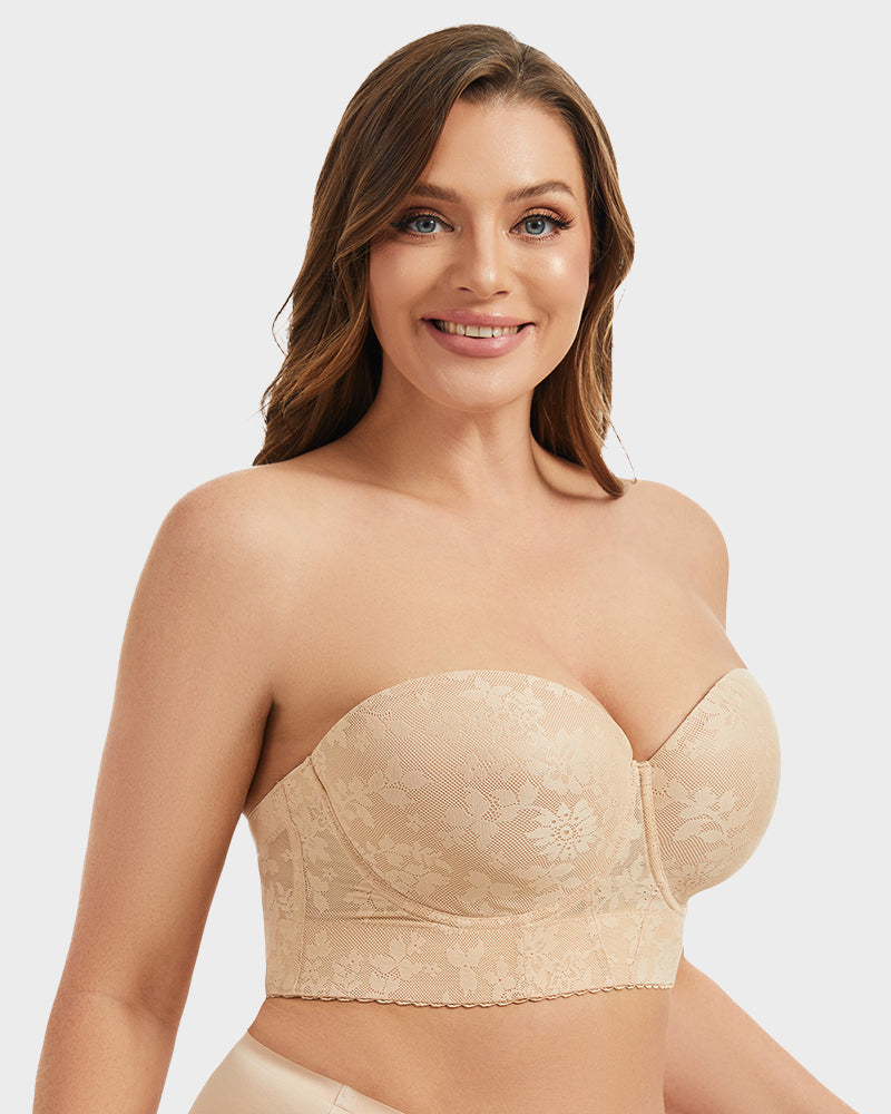 Sujetador Longline Sin Tirantes con Aros y Encaje Suave