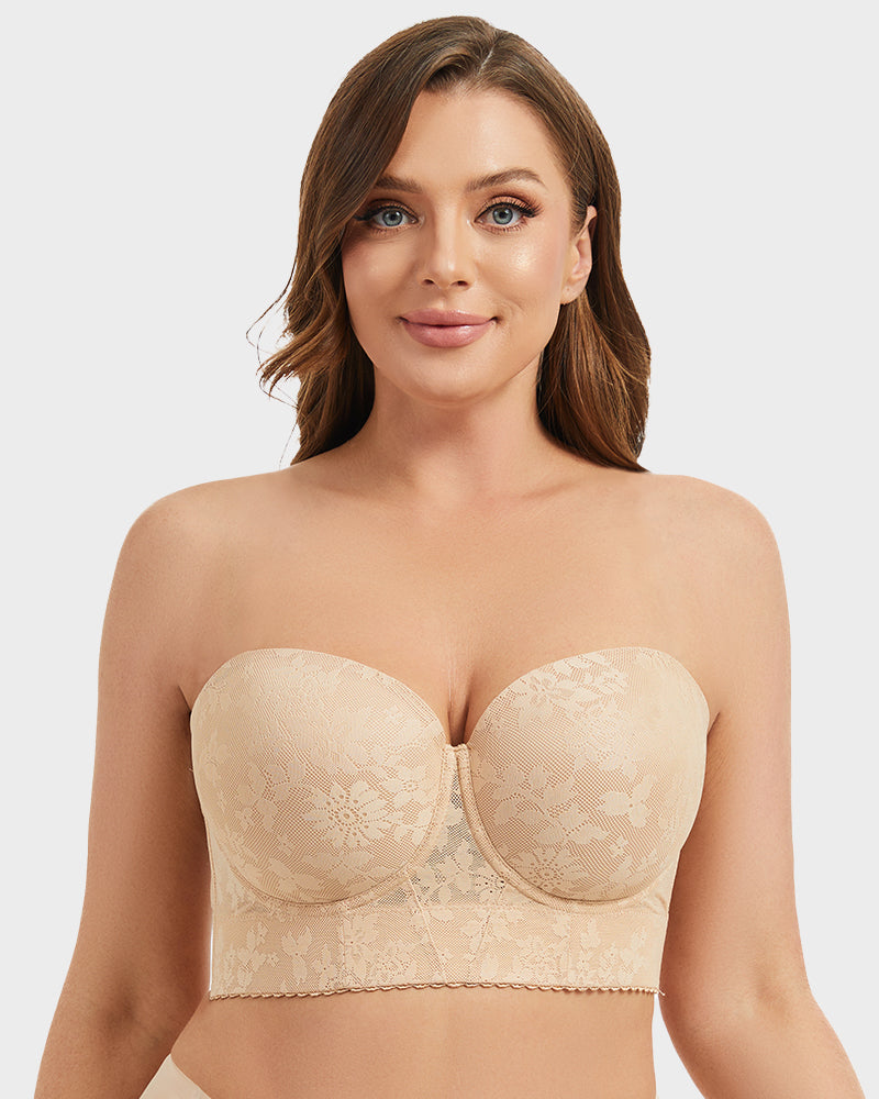Sujetador Longline Sin Tirantes con Aros y Encaje Suave
