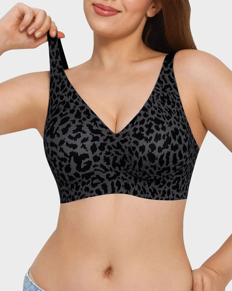 Sujetador Escote en V Sin Aros Estilo Leopardo