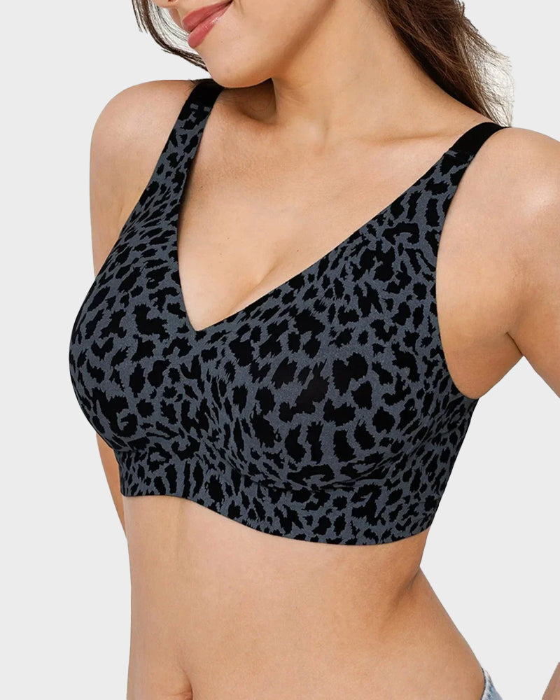 Sujetador Escote en V Sin Aros Estilo Leopardo