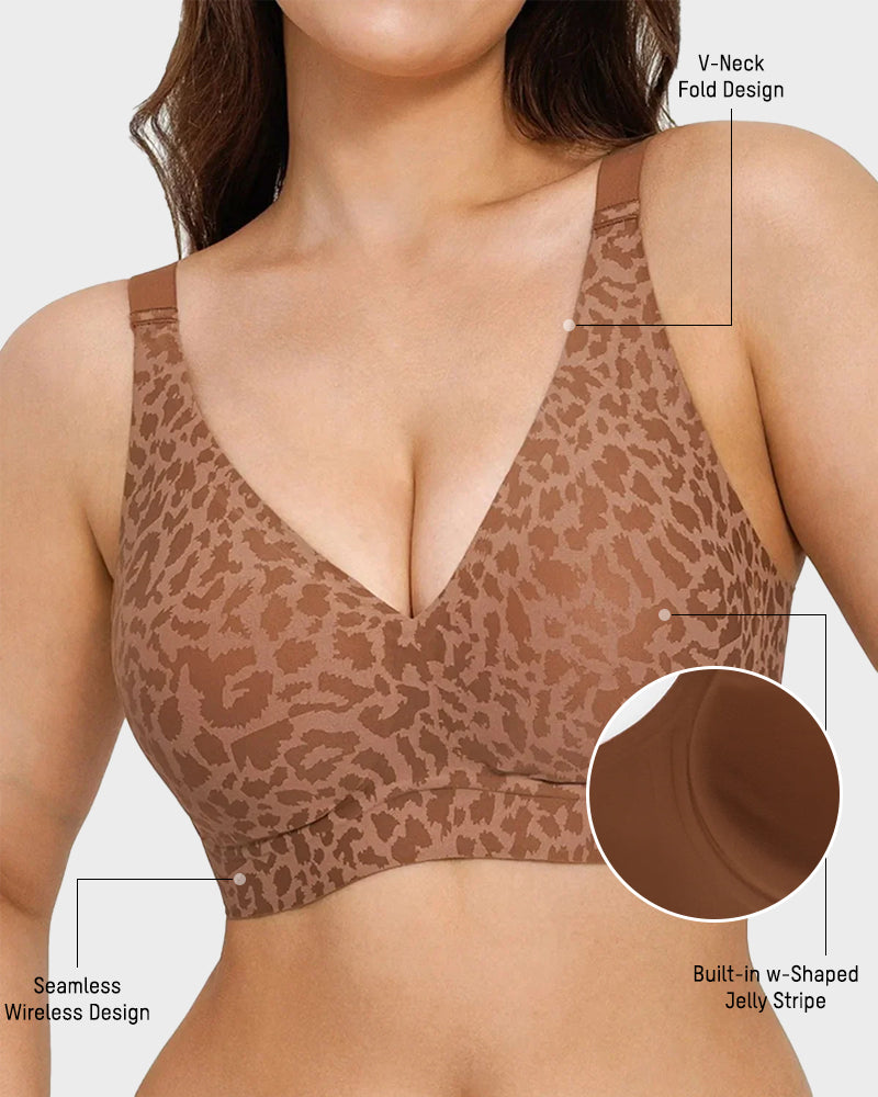 Sujetador Escote en V Sin Aros Estilo Leopardo