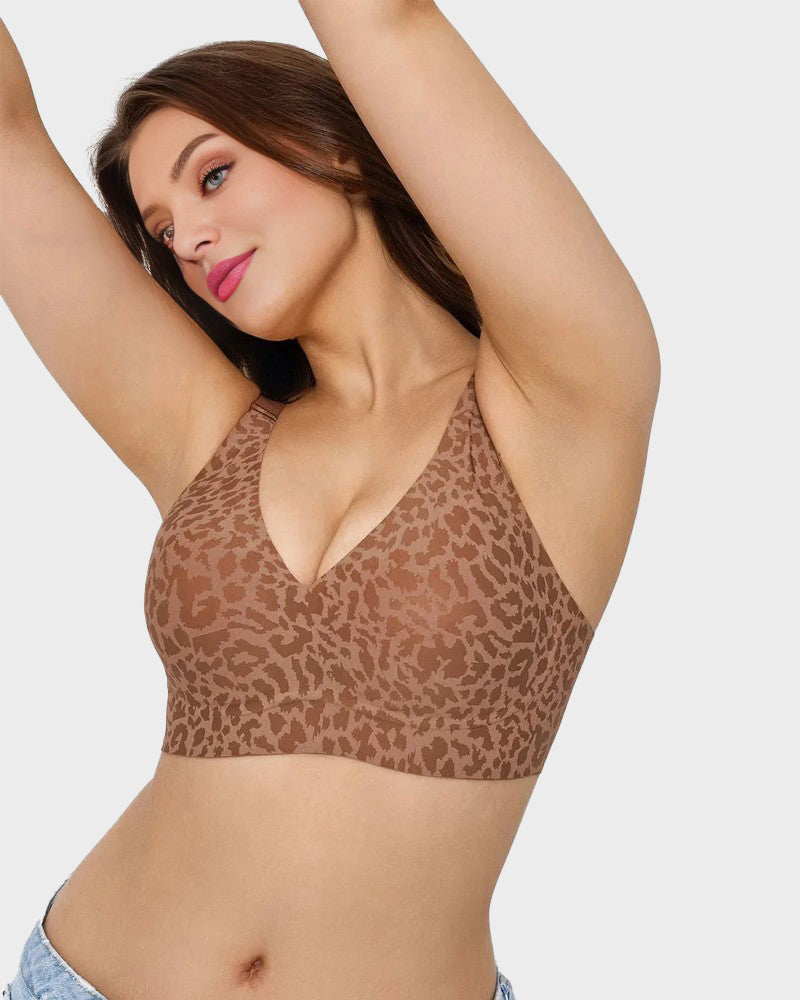 Sujetador Escote en V Sin Aros Estilo Leopardo