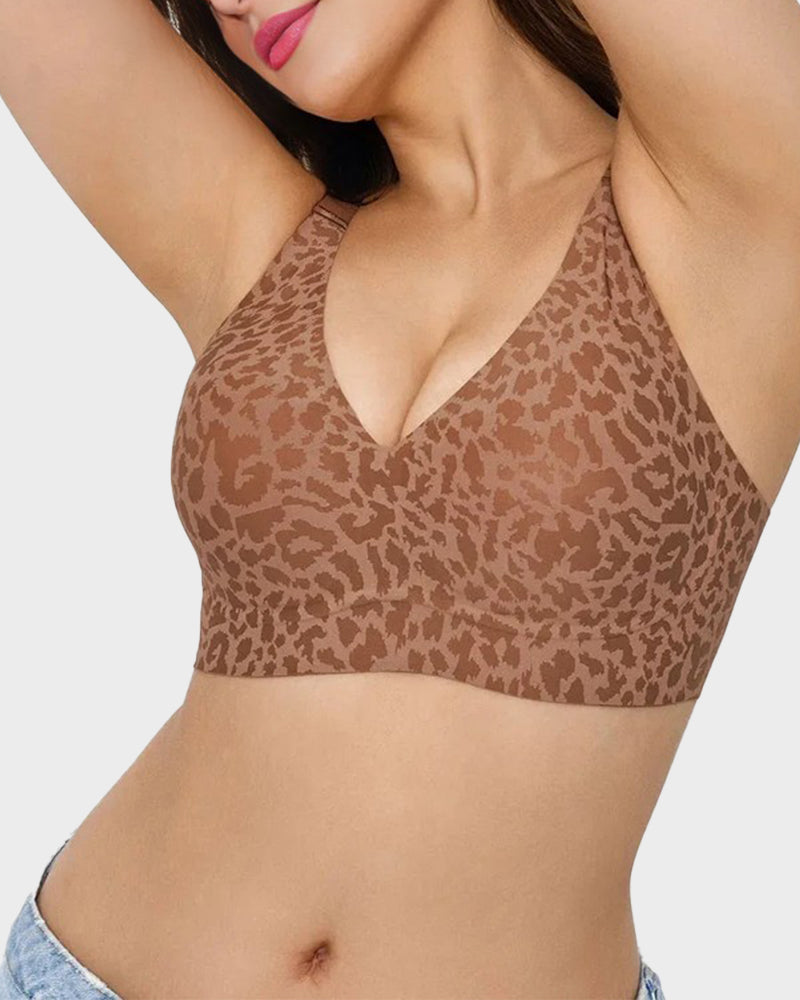 Sujetador Escote en V Sin Aros Estilo Leopardo