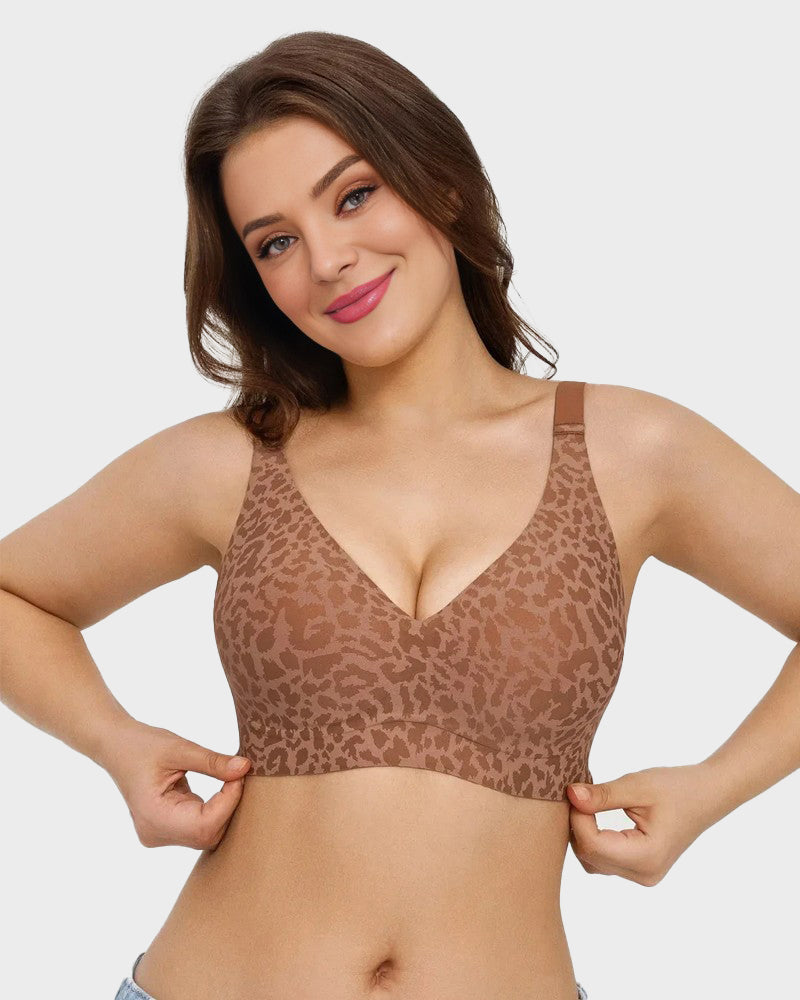 Sujetador Escote en V Sin Aros Estilo Leopardo