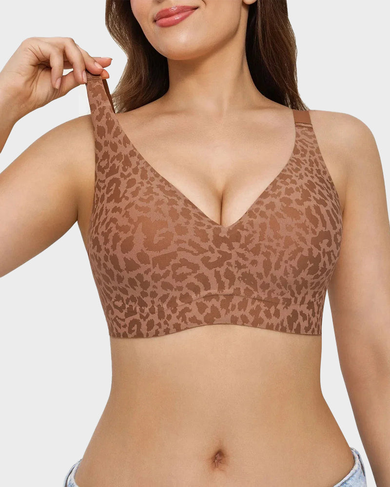 Sujetador Escote en V Sin Aros Estilo Leopardo