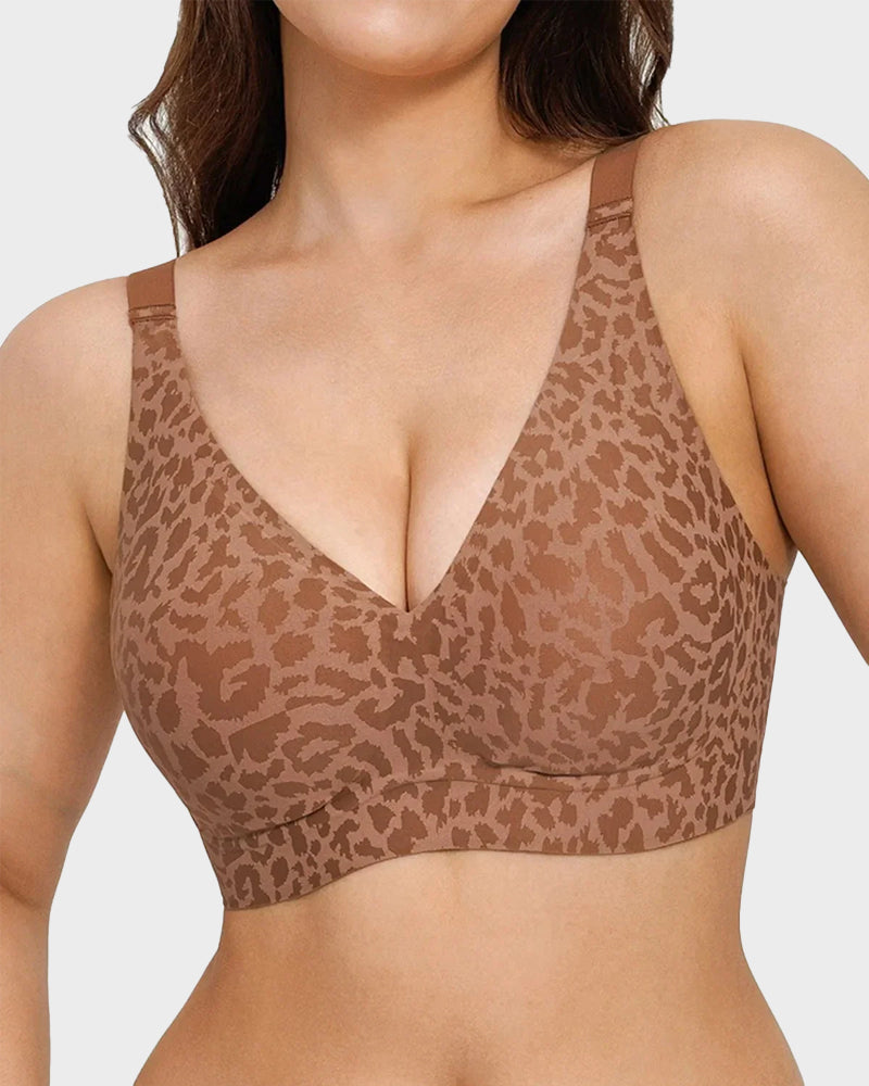 Sujetador Escote en V Sin Aros Estilo Leopardo